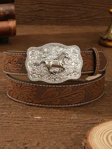 Western Retro Unisex Animal Buckle Belt, Unique Western Design, Perfect Gift for Outdoor Activities, Stylish Accessory for Men and Women