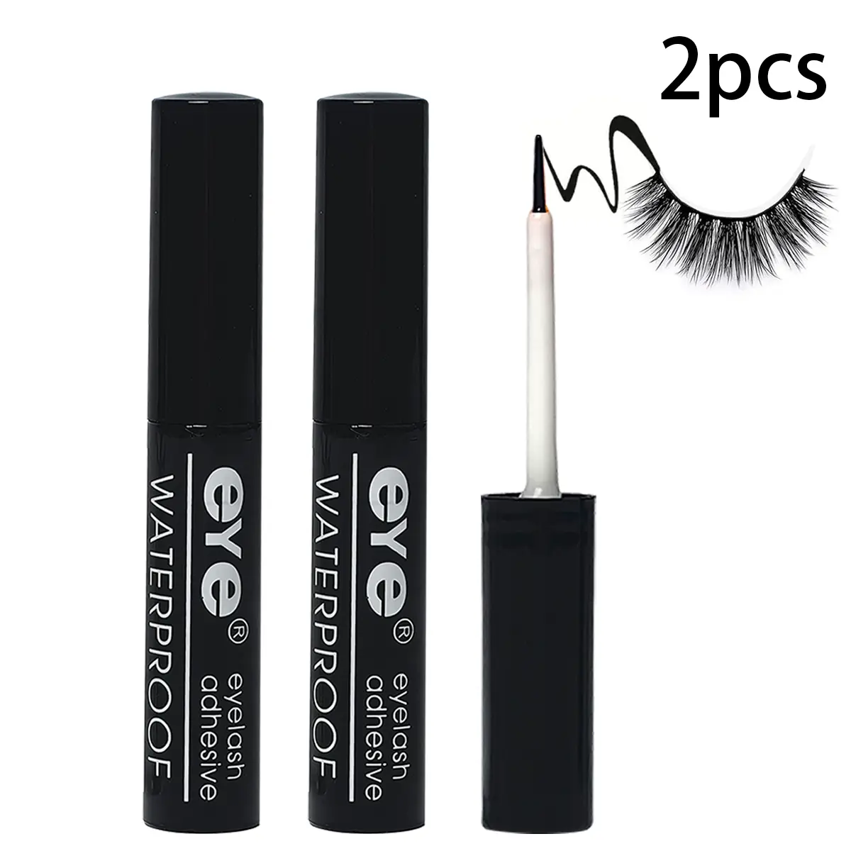 Dual-Pack Waterproof Eyelash Glue Strong Fast-Drying Long-Lasting Adhesive, Precision Brush Head Non-Irritating No Fading, Easy for Beginners, Eyelash Bond Glue, Eyelash Fixer