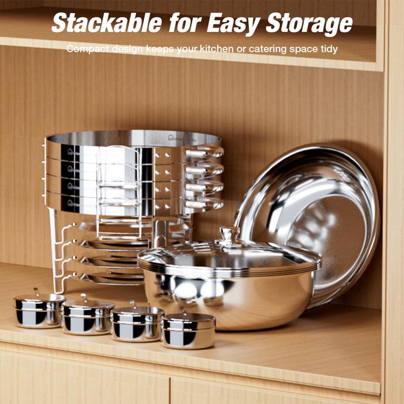 【Holiday Season】WARMOUNTS Round 5QT Chafing Dishes for Buffet with Glass Lid (2/4/6-Pack) | Chafers and Buffet Warmers for New Year‘s Party & Winter Gathering | Wedding & Catering