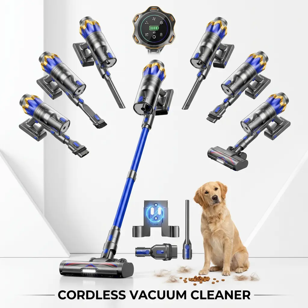 Cordless Vacuum Cleaner, Upgraded 650W 55KPA 70Mins Cordless Stick Vacuum Cleaner with Self-Standing and Touch Screen, Anti-tangle Wireless Vacumm, Vacuum Cleaners for Home/Pet Hair/Carpets/Floors