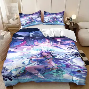 3Pcs Design Original Goddess with purple hair and antlers Pattern Festive Art Print, Comfort Holiday Bedding, Perfect Home Family Bedroom Decor, Warm Christmas Gift, Winter Duvet Recommendation, 1 Duvet Cover 2 Pillowcases (No Insert)