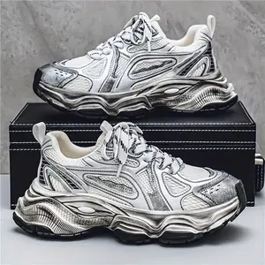 Thick Platform Men's Chunky Sneakers - Breathable Mesh, Lace-Up Casual Running Shoes for All Seasons