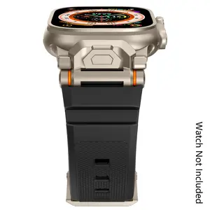 Metallic Sport Band Smartwatch Strap for  Apple Watch Ultra 2/Ultra 49mm - Durable Silicone Strap with Stainless Steel Connector, Compatible with Apple Watch Series 10/9/8/7/6/5/4/3/SE (Fits 42-49mm Models)-Black (Watch Not Included)