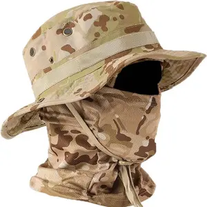 2-in-1 Tactical Camo Hat and Face Mask Set, Breathable UV Sun Hat for Men/Woman, Outdoor Hiking Fishing Gear