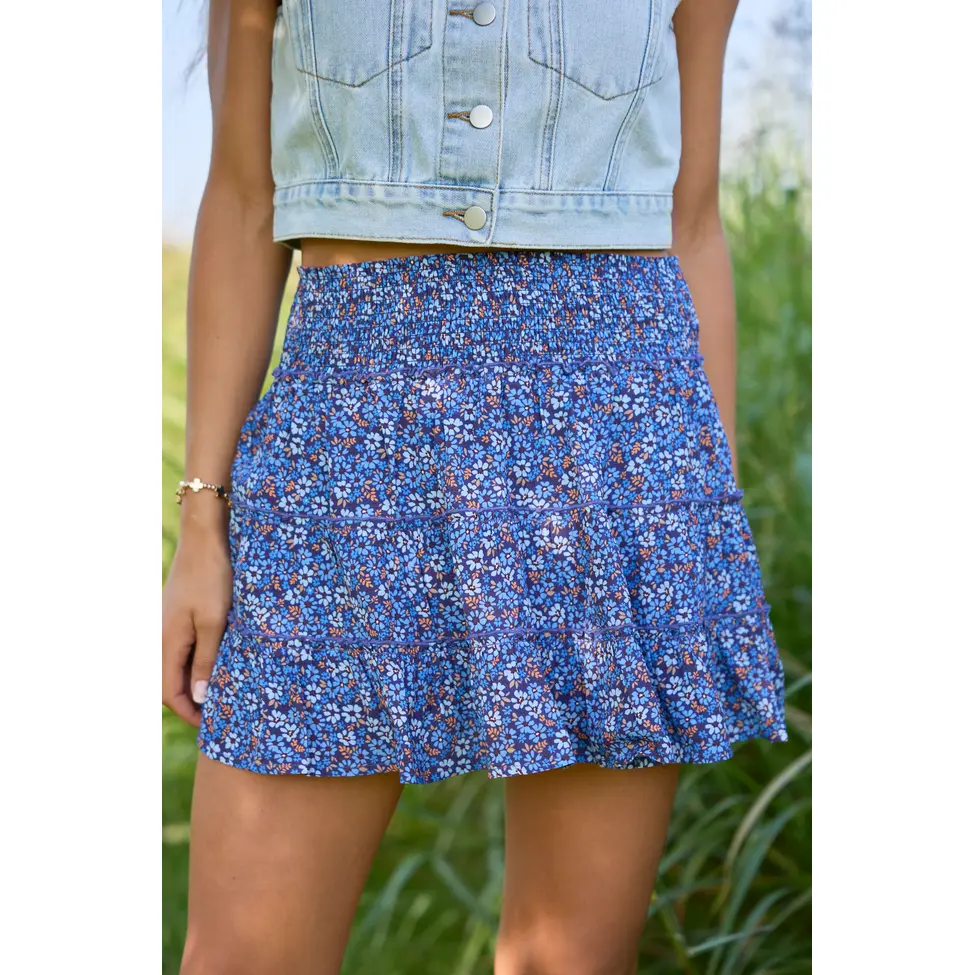 Through The Garden Navy Floral Mini Skort