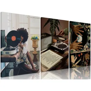 Black Girl Wall Art Set of 3, African American Wall Canvas Decor Paintings,boho Trendy Black Woman Posters Prints Pictures for Bathroom Bedroom Living Room Home Decor Framed 16x24 Inch Framed