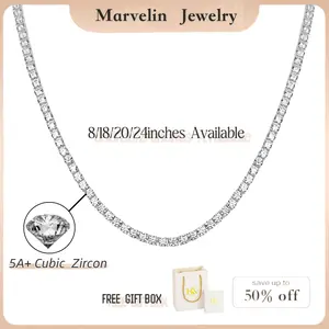 2026 New 14K Gold Plated 3mm/5mm Simulated Diamond Tennis Necklace for Women Classic 16"/18"/22''/20"/24" Lengths with Upgraded Box Clasp Safety Latch Gold Jewelry Valentine's Day Gifts Unisex styles, couples' styles