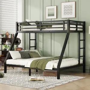 Metal Twin XL over Queen Bunk Bed for and Adults,Space-Saving/Noise Reduced/No Box Spring Needed,Blackbed frame
