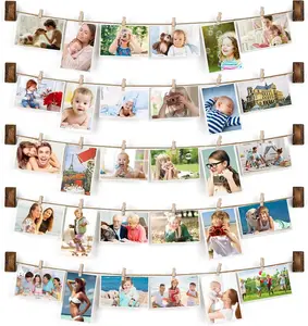 Picture Frames Collage Wall Decor Photo Collage Picture frames 4x6 for Wall Hanging with 30 Clips Multi Photo Display for Dorm Room Decor Set Wood