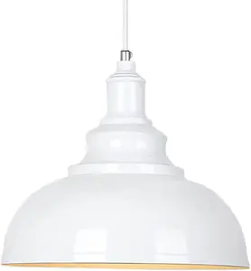 Barn Light Pendant, Adjustable Industrial Farmhouse Dome Pendant Light, Kitchen Island Lighting Fixture, Over Sink Pendant Light for Dining Room, Hallway, White, 1 Pack, Modern Pendant Light for Home Decor