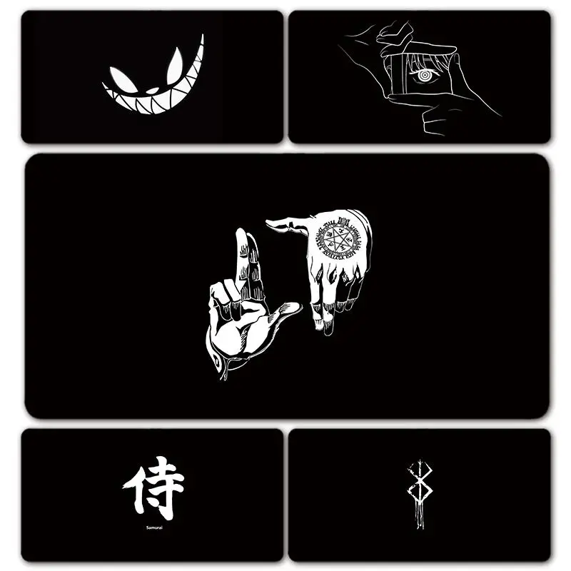 XXL Black Background Simple Logos Manga Abstract Pattern Chinese Characters Desk Mat Mousepad Large Non-Slip Game Mouse Pad