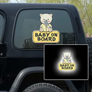 Cute Cartoon Bear Baby on Board Car Sticker, Safety Warning Decal Reflective Kids on Board Window Bumper Decal, Waterproof Kids in Car Sticker, Decal For Cars