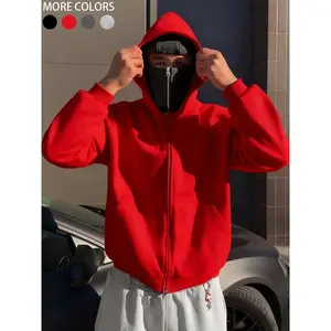 Men's Ninja Hooded Sweatshirt Y2K Style, Loose Fit Streetwear Mask Pullover, Windproof Double Layer Hoodie Jacket for Winter
