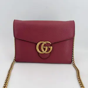 Pre-owned GUCCI leather Crossbody Bags Calfskin GG Marmont Chain Wallet Vulcanic Red