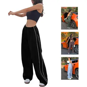 Tanming Womens Y2K Striped Wide Leg Track Pants Comfy Hiphop Jazz Street Dance Jogger Loose Fit Sweatpants with Pockets