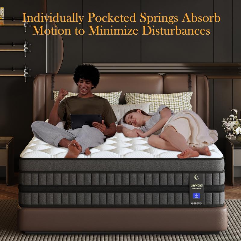 LayRoad 12/14 Inch Twin Full Queen King , Hybrid Memory Foam Mattress in a Box | Pocket Spring + Zoned Support | Soft and Comfortable, Pressure Relief, Medium Firmness, CertiPUR-US Certified(mattresses | queen size mattress | full size mattress)