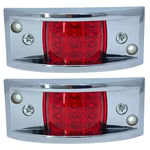 Red Rectangular 4-4/5" Armored-Style Clearance Side Marker Light Chrome 12LED Rectangle Led Trailer Clearance Lights Surface Mount Led Lights