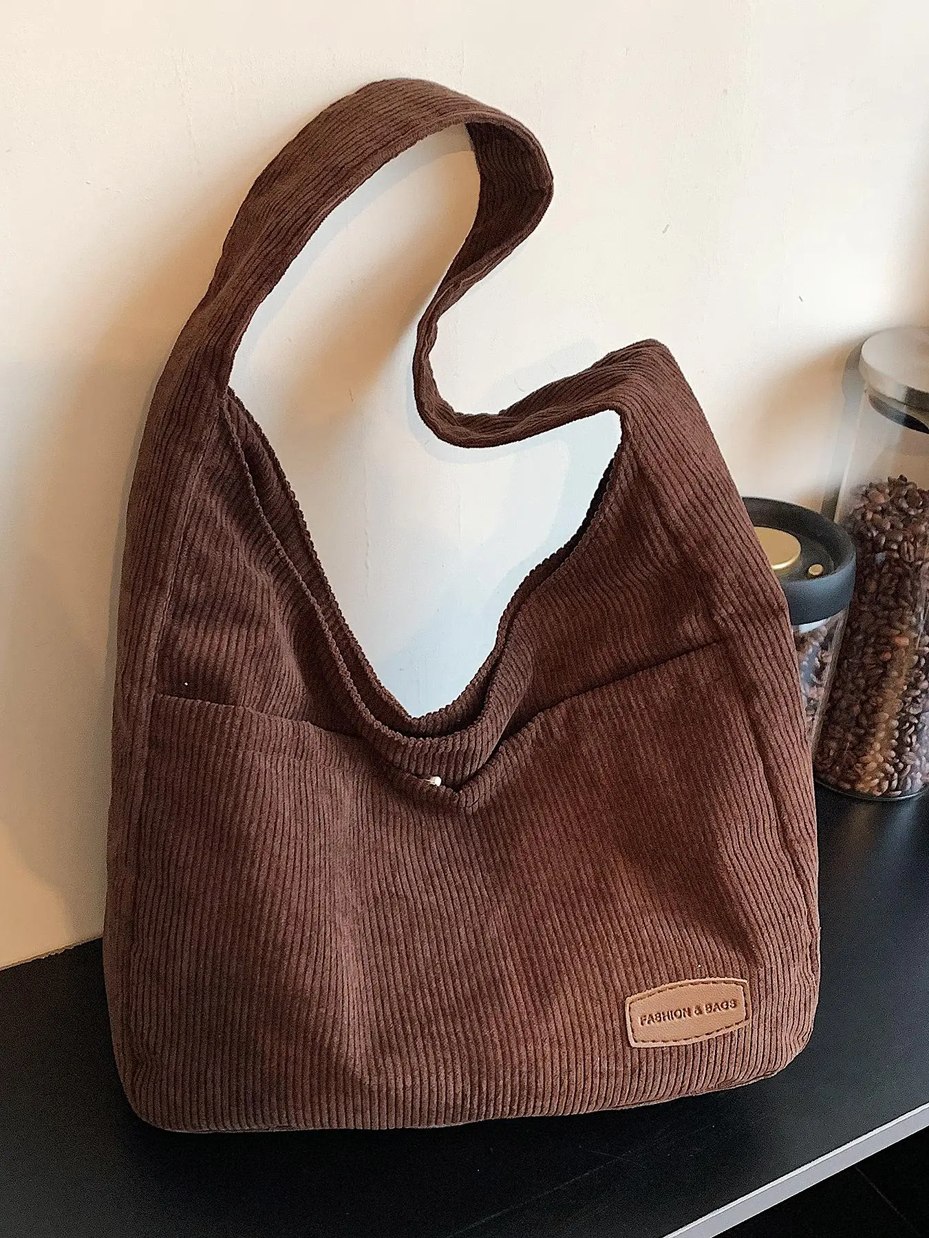 Retro design corduroy underarm bag, one shoulder crossbody, large capacity practical women's bag, daily street bag, for class and work, Casual Crossbody Bags, Crossbody Tote Bag, Shoulder Hobo Bag, Casual Fashion Bag