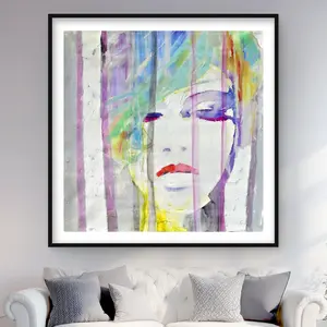 212 MAIN 48x48 in. Framed Abstract Colorful Art Print - Vibrant Artistic Portrait, Turquoise Bedroom Wall Decor, Modern Home Decor Gift
