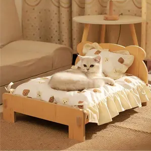 Solid Wood Dog & Cat Bed House Removable Hand Washable White Rectangular Sofa