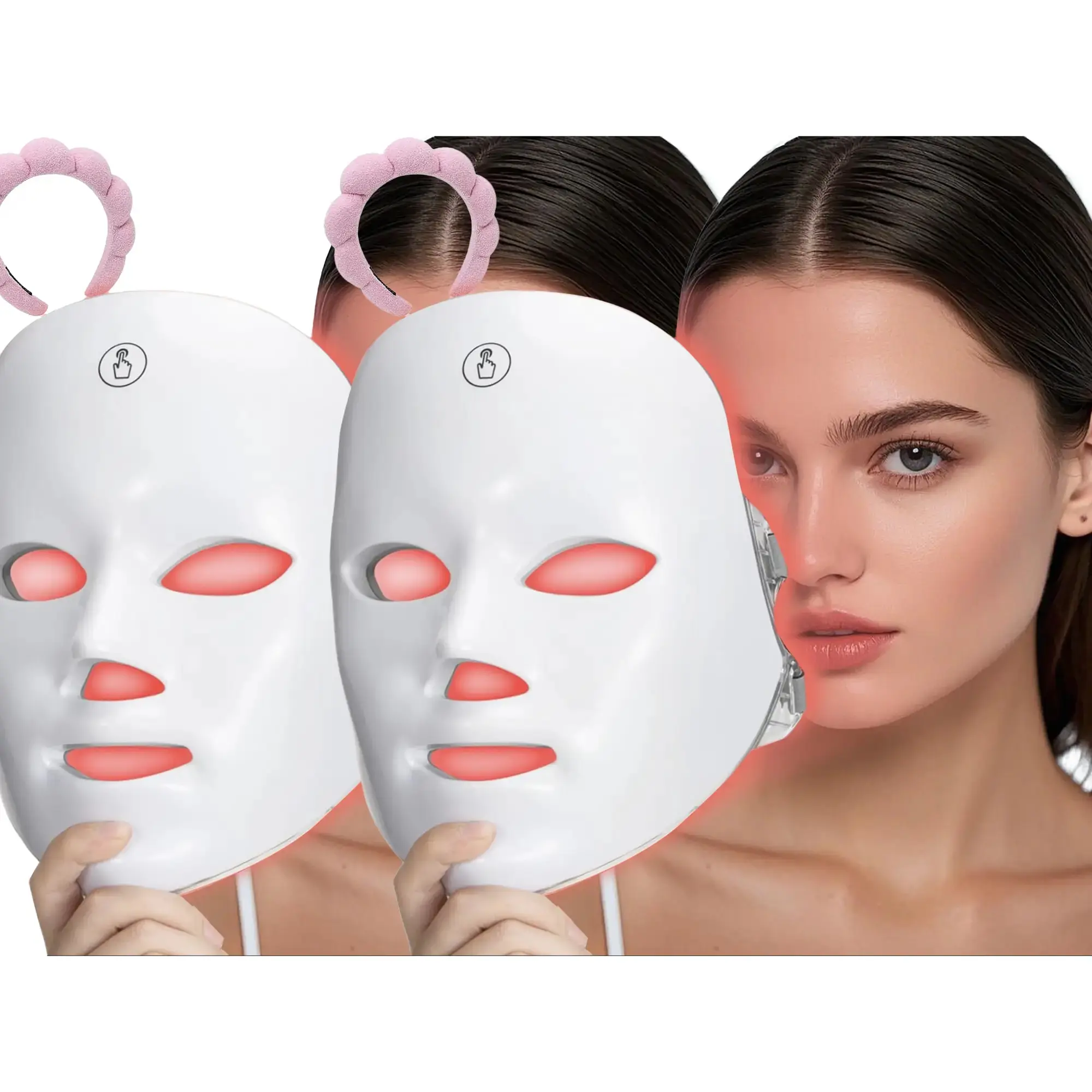 USB Rechargeable Facial Mask, 2 Counts 7 Color LED Beauty Mask, LED Facial Light, Comfort Skin Care Mask Facial Beauty Massagers, Personal Skincare Products for Home, Facemask