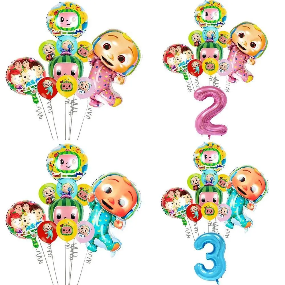 Cartoon Cocomelon Set Boy Girl Balloons Watermelon Double-sided Shaped Birthday Party Decor Baby Shower Number Foil Balloon Set
