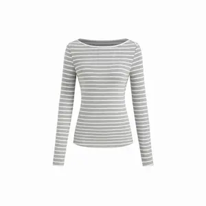 Cider Cotton-blend Striped Boat Neck Long Sleeve Tee