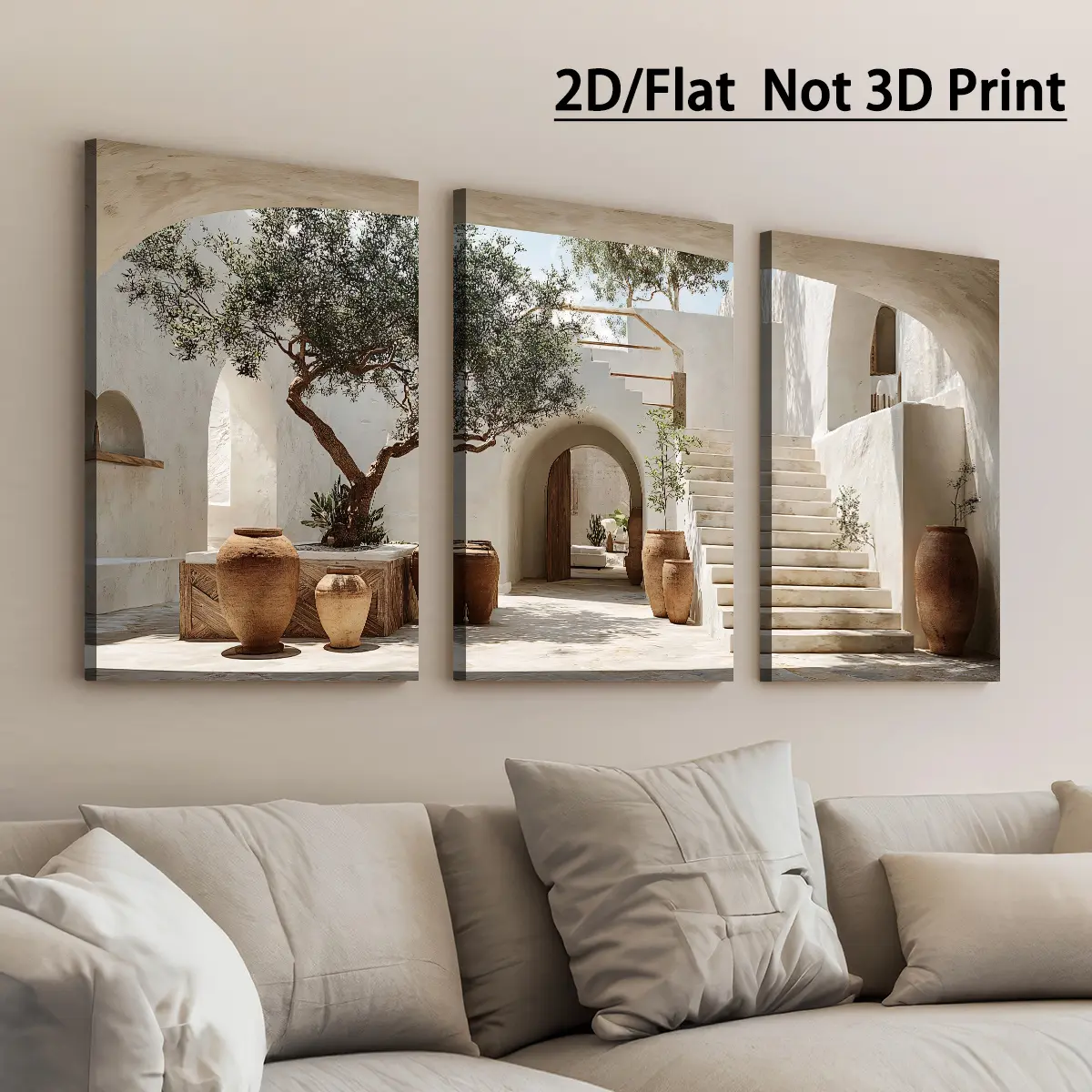 2D flat painting, 2D flat painting, 3 pieces/set 2D flat printed canvas painting with frame |   Modern architectural potted plants, ready to hang upon unpacking, home decoration, wall art, room decoration, holiday gift for living room, bedroom, office