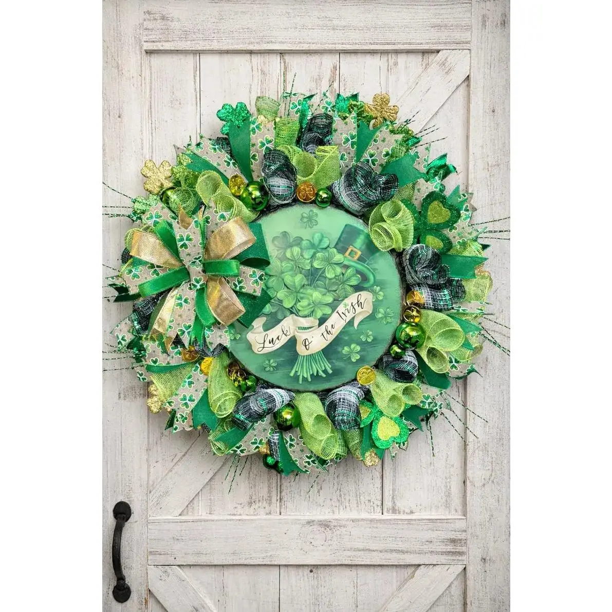 St. Patrick's Day Shamrock Wreath | Lucky Irish Door Decor | Green Clover Front Door Decoration