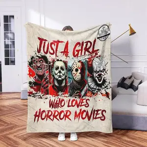 Soft Funny Throw Blanket Horror Movie Character Flannel Blanket, Themed Blankets, Giftable Blankets, Soft Warm Polyester Throw for Sofa Home Decor, Ideal Gift for Friends Halloween Christmas Birthday