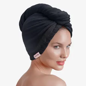 Microfiber Hair Towel Wrap for Women, Quick Dry Hair Turban Towel, Anti Frizz Hair Plopping Towel Curly Hair, Drying Towel Black