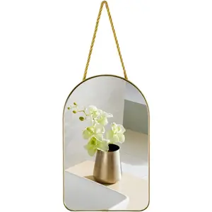 Arched Wall Mirror with Plastic Frame Arched Bathroom Mirror (Gold, 10.24" L x 6.5" W)
