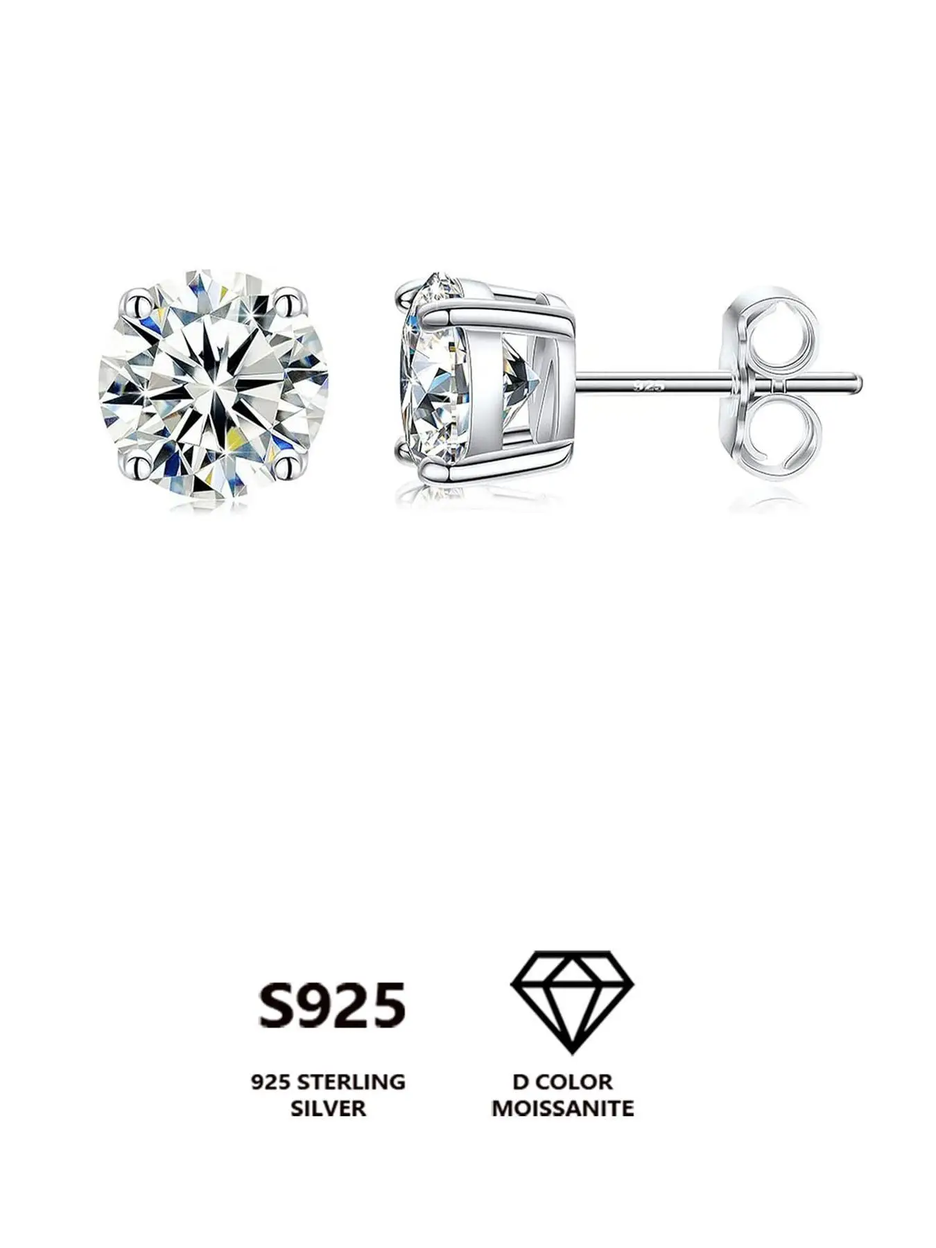 925 Sterling Silver Synthetic Moissanite Studs Earrings, Fashionable Earrings for Women & Girls, Daily Decor, Trendy All-match & Exquisite Matching Je