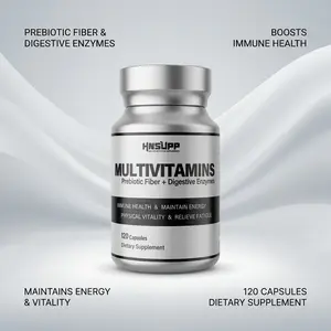 HNSUPP Daily Multivitamin for Women & Men - Complete Immune Booster & Energy Support with B Vitamins, Probiotics, Prebiotics & Digestive Enzymes - 120 Tablets, Vegan, Non-GMO, Halal, Gluten Free Healthcare Edible Supplement Dietary Fitness Optimum