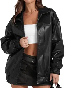 Leather Jacket Women Faux Oversized Motorcycle Bomber Coats 2025 Fall Fashion Outfits Winter Clothes