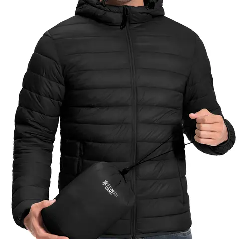 Pioneer Camp Men's Lightweight Packable Hooded Down Jacket - Waterproof, Cotton-Insulated, Thermal, Zippered, Adjustable Fit Cold Weather Gear for Adventure, Casual Outdoor Use, No