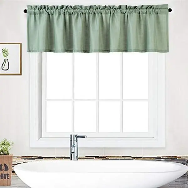 【GARVEE】Valance Curtains for Kitchen and Bathroom Windows, Short Half Window Cafe Curtains with Textured Design, Available in Sage Green and Plaza Taupe, 60x15 Inch, Rod Pocket Style