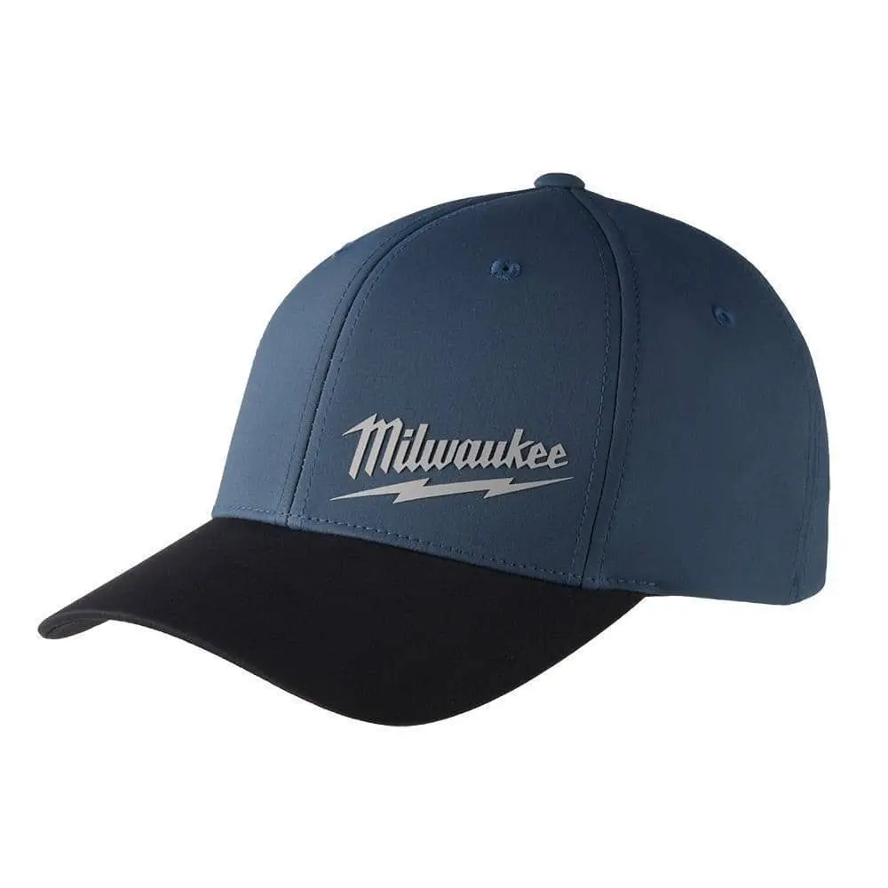 Milwaukee WORKSKIN Blue Fitted Hat for Men & Women - Cotton Moisture-Wicking UPF 50 Sun Protection Lightweight Breathable Cap Performance Curved Visor