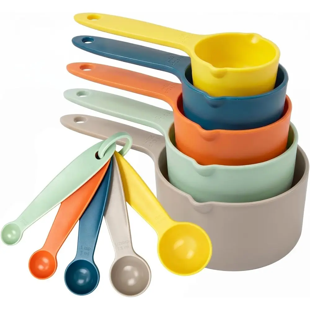 Measuring Cups & Spoons Set - 10 pcs Nesting Kitchen Gadgets with non-slip Handles for Baking & Cooking, Space-Saving Multicolor Design, Dishwasher Safe