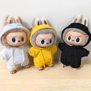 17cm Labubu Doll Clothes Set Solid Color Hoodie Sweatshirt and Pants Outfit for DIY Doll Dressing Gift for Toy Collectors Ropa Cute Clothes Dolls