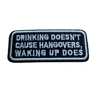 Funny Embroidered Drinking Doesn't Cause Hangovers Waking Up Does Patch 3.5 x 1.3-Inch | Sewing Embroidery Applique DIY | Gift Small Ideas
