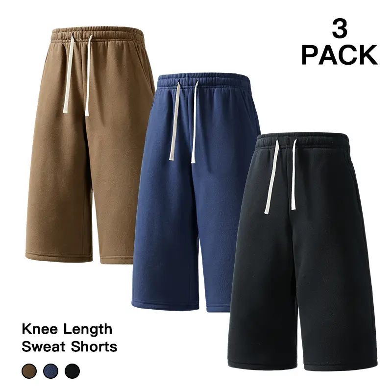 Oversized Men Knee-Length Jogger Sweat Shorts 3 Pack Drawstring Casual Bottoms Workout Fitness Walking Daily Relax Outdoor Wear Shorts