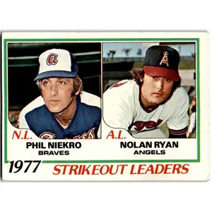 1978 Topps #206 1977 Strikeout Leaders Sports Trading Card - Phil Niekro/Nolan Ryan Collectible