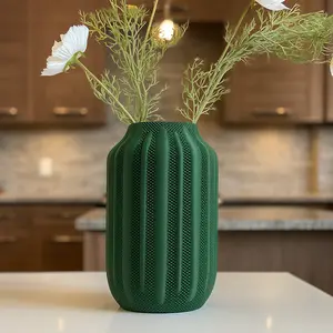 Textured Sage Column Vase - Minimalistic Decorative Vase for Entryway Living Room & Shelf Decor 3D Printed Eco Friendly PLA Plastic with Intricate Vertical Ridges and Fine Textured Surface