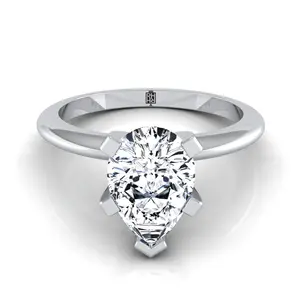 Classic Low Base Solitaire Pear Shape Engagement Ring Setting in Platinum