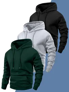 Autumn and Winter Men's Three-Piece Set Solid Color Hoodie Sports Jacket with Drawstring Hood Design and Kangaroo Pocket Suitable for Autumn and Winter Street Fashion, Jogging Workouts, Travel, Vacation, Outdoor Commuting Camping Wear, Men's Casual Hooded