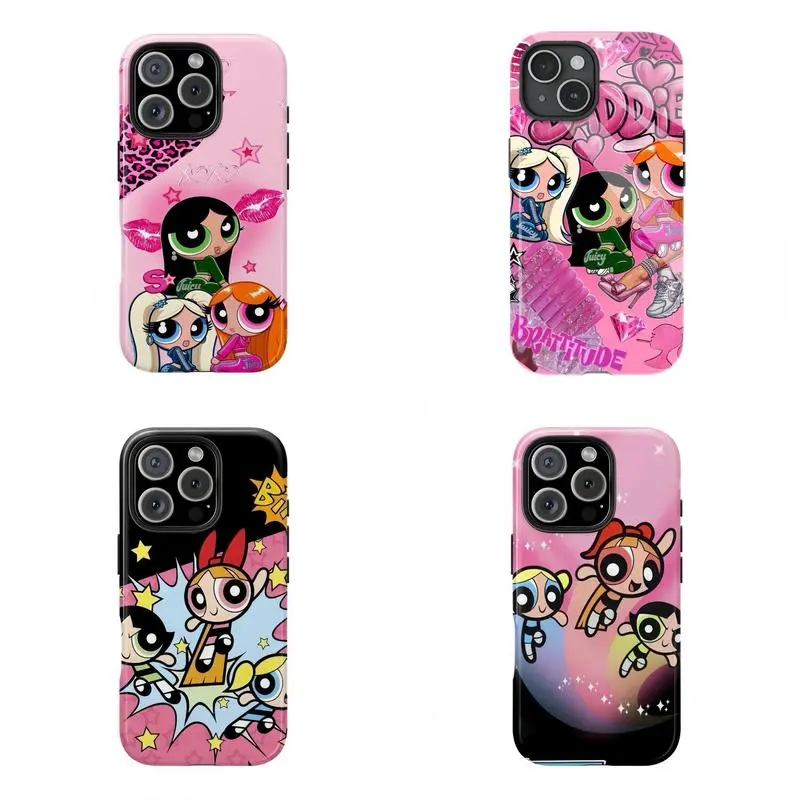 Trendy Cartoon Powerpuff Girls Smartphone Casing - Childhood Memories Themed Cellphone Cover, Mobile Phone Accessories Compatible with iPhone 11/12/13/14/15/16/17 (Pro Max/Plus), Gift for Friends
