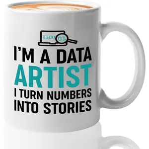 1pc 11oz White Ceramic Coffee Mug, "I'm a Data Artist" Print, Microwave Safe, Dishwasher Safe, Durable, for Hot & Cold Beverages, Ideal for Data Scientists, Programmers, Christmas, Thanksgiving, Wedding, New Year, Party Gift