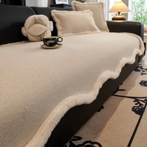 Thick Irregular Chenille Sofa Cover, Anti-Slip Dustproof Cat Scratch Protection, Pet-Friendly Furniture Protector for Living Room
