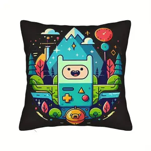 Adventure Time Finn, Jake & BMO Throw Pillow Cover - Vibrant Character Art, Zipper Closure, Machine Washable Sofa Cushion Cover for Living Room Decor, Playful Home Accessory, Cartoon Character Design, Durable Fabric, Decorative Pillowcase
